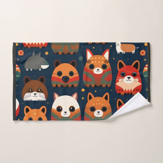 Füchse und Katzen im Wald Retro Muster Badhandtuch Set (Handtuch)