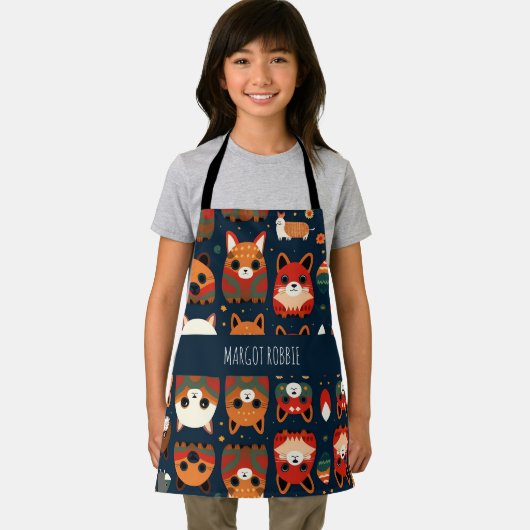 Füchse und Katzen im Wald Retro Muster Schürze (Insitu)