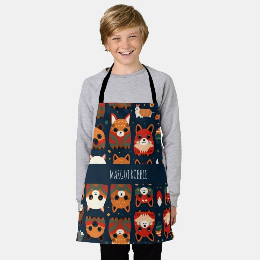 Füchse und Katzen im Wald Retro Muster Schürze (Getragen)