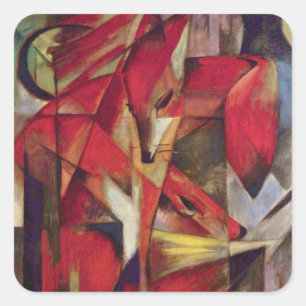Füchse von Franz Marc, Vintage Abstracter Kubismus Quadratischer Aufkleber