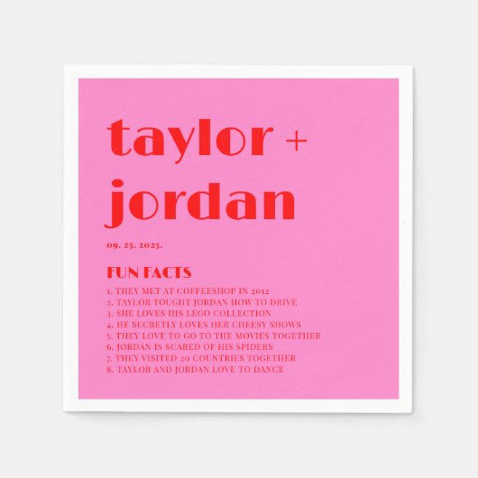 Fuchsfakte Kühne Typografie Rosa Rote Hochzeit Serviette (Vorderseite)