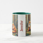 Fuchsfamilie im Wald. Bearbeitbarer Name Tasse (Zentrum)