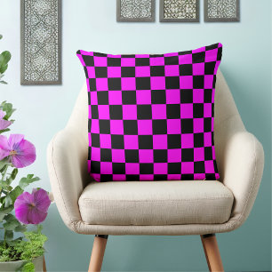 Fuchsia 80er Schwarz Kariert Kissen