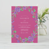 Fuchsia Amethyst Reben Hochzeit Einladung (Stehend Vorderseite)