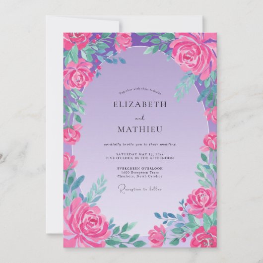 Fuchsia Amethyst Rosenhochzeit Einladung (Vorderseite)