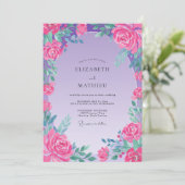 Fuchsia Amethyst Rosenhochzeit Einladung (Stehend Vorderseite)
