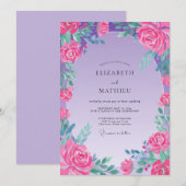 Fuchsia Amethyst Rosenhochzeit Einladung (Vorne/Hinten)