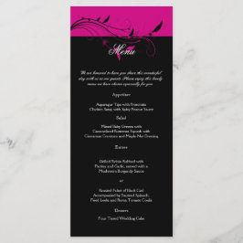 Fuchsia and Black Floral Filigree Wedding Menu Menükarte