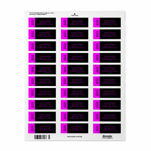 Fuchsia and Black Wedding Return Address Label (Vorne)