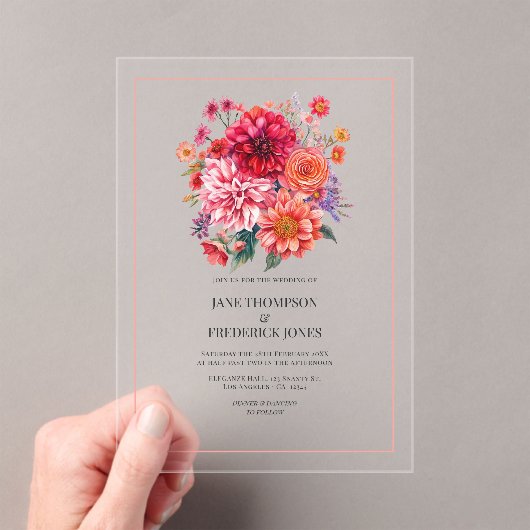 Fuchsia and Coral Bright Floral Wedding Acryleinladungen (Insitu (Handheld))