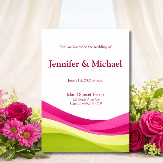 Fuchsia and Lime Green Modern Wedding  Invitation Einladung