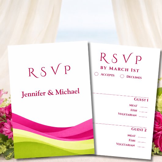 Fuchsia and Lime Green Modern Wedding  RSVP Karte