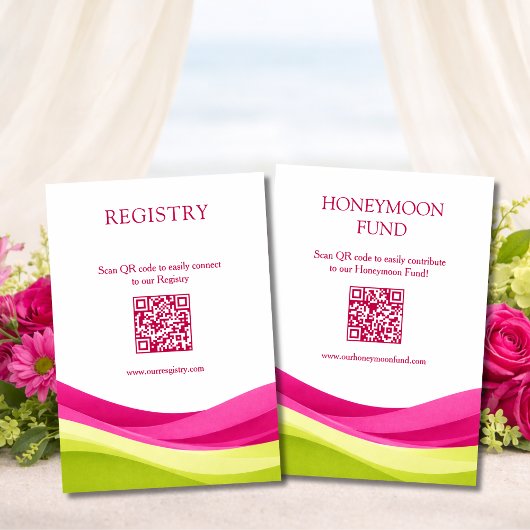 Fuchsia and Lime Green Registry & Honeymoon Fund Begleitkarte