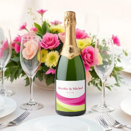 Fuchsia and Lime Green Schaumweinetikett