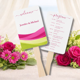 Fuchsia and Lime Green Wedding Fan Program Fächer