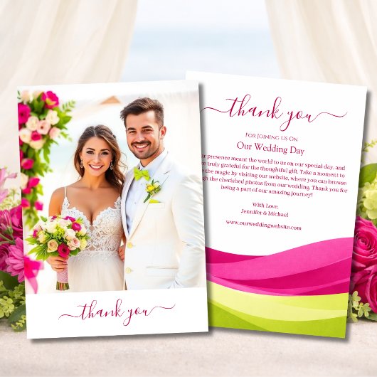 Fuchsia and Lime Green Wedding Thank You Card Dankeskarte