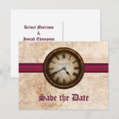 Fuchsia Antike Uhr Save the Date Postkarte (Vorne/Hinten)