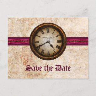 Fuchsia Antike Uhr Save the Date Postkarte
