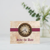 Fuchsia Antike Uhr Save the Date Postkarte (Stehend Vorderseite)