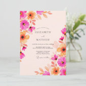 Fuchsia Apricot Radiant Watercolor Wedding Einladung (Stehend Vorderseite)
