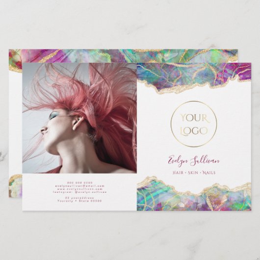 Fuchsia aquamarine opal design bifold brochure (Vorne/Hinten)