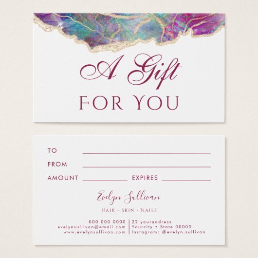 Fuchsia aquamarine opal design gift card (Vorne & Hinten)