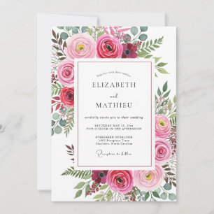 Fuchsia Aquarell Hochzeit Einladung