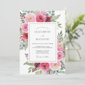Fuchsia Aquarell Hochzeit Einladung (Stehend Vorderseite)