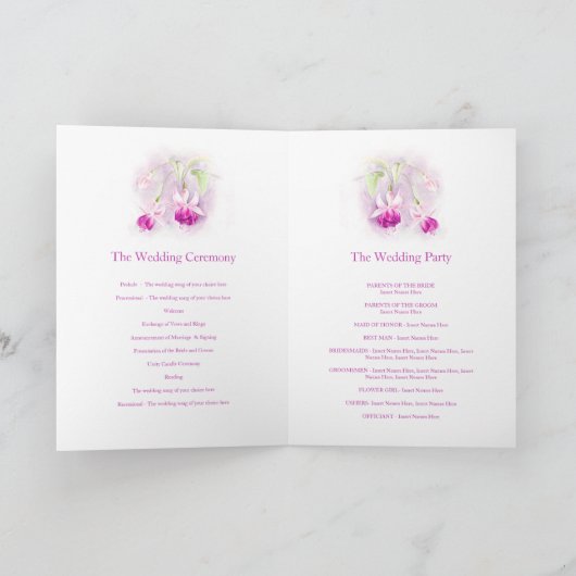 Fuchsia Aquarell lila-rosa Hochzeit Programm (Innenseite)