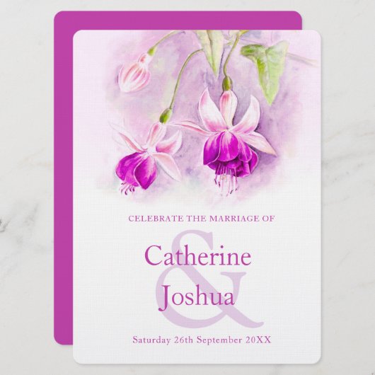 Fuchsia Aquarell lila Rosa Kunsthochzeit Einladung (Vorne/Hinten)