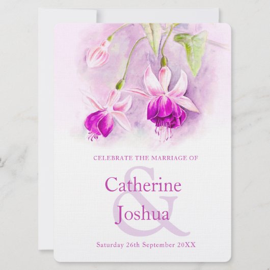 Fuchsia Aquarell lila Rosa Kunsthochzeit Einladung (Vorderseite)
