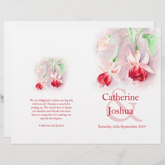 Fuchsia Aquarell Rosa Hochzeitsprogramm (Vorne/Hinten)