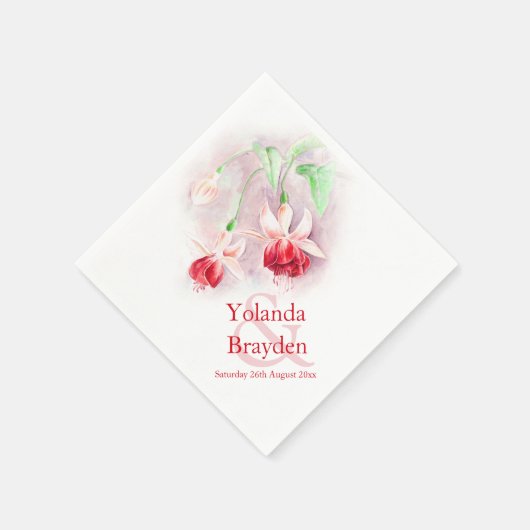 Fuchsia Aquarell Rot-grüne Hochzeitsnapkins Serviette (Ecke)