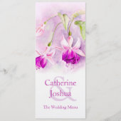 Fuchsia Aquarellkunst lila rosa Hochzeitsmenü Menükarte (Vorderseite)