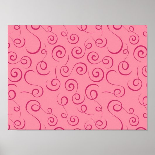 Fuchsia auf rosa Retro Curly Swirl Spiral Poster (Vorne)