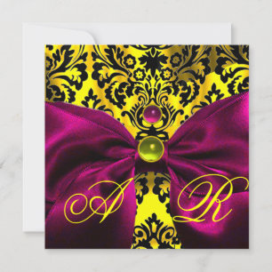 FUCHSIA BAND GOLD GELB SCHWARZ DAMAST MONOGRAMM EINLADUNG