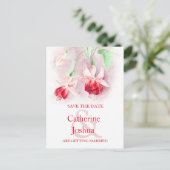 Fuchsia bemalt Blume Save the Date rote Karte (Stehend Vorderseite)