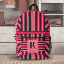 Fuchsia Black Art Deco Chevron Streifen Monogramm Bedruckter Rucksack