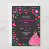 Fuchsia & Black Embroidery Quinceañera Einladung (Vorderseite)