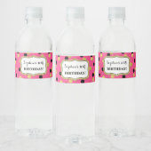 Fuchsia Black Gold Confetti Custom Geburtstagspart Wasserflaschenetikett (Flaschen)
