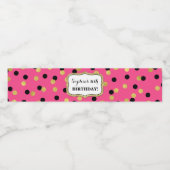 Fuchsia Black Gold Confetti Custom Geburtstagspart Wasserflaschenetikett (Einzelnes Label)