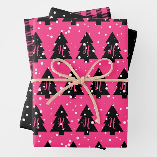 Fuchsia & Black Monogram Geschenkpapier Set (Beispiel)