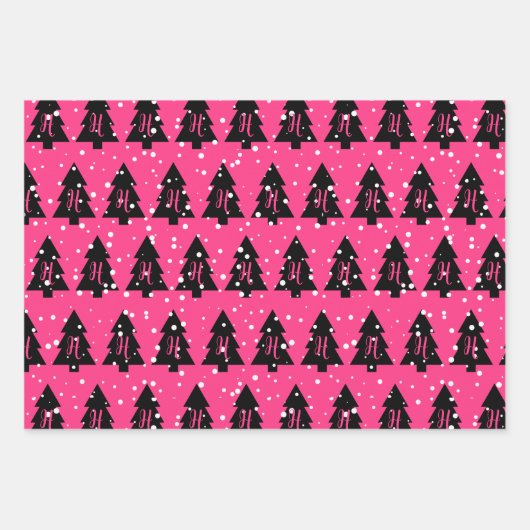 Fuchsia & Black Monogram Geschenkpapier Set (Vorderseite)
