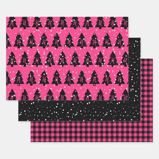 Fuchsia & Black Monogram Geschenkpapier Set (Set)