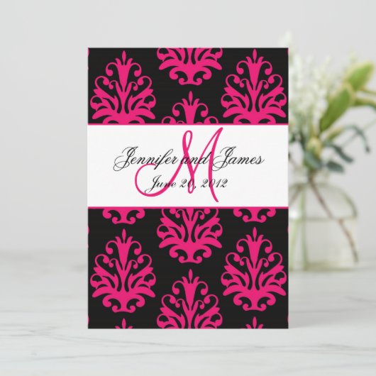 Fuchsia Black Paisley Wedding Save the Date (Stehend Vorderseite)