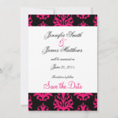 Fuchsia Black Paisley Wedding Save the Date (Rückseite)