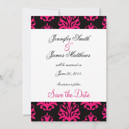 Fuchsia Black Paisley Wedding Save the Date (Rückseite)