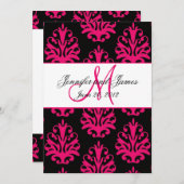 Fuchsia Black Paisley Wedding Save the Date (Vorne/Hinten)