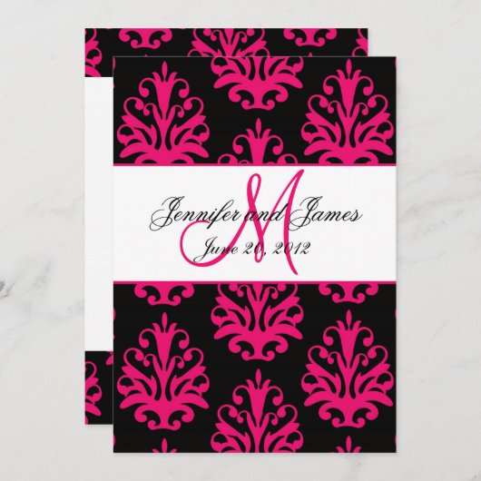 Fuchsia Black Paisley Wedding Save the Date (Vorne/Hinten)