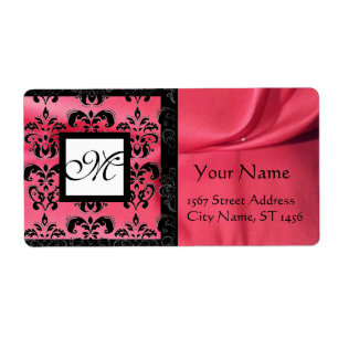 FUCHSIA BLACK PINK SILK DAMASK, SQUARE MONOGRAMM